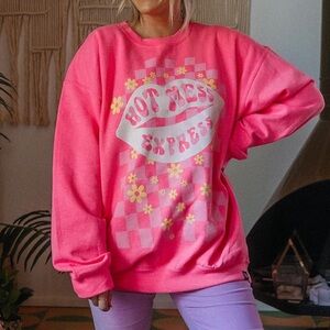 Slyfox Threads Hot Pink Hot Mess Express Crewneck Sweatshirt M